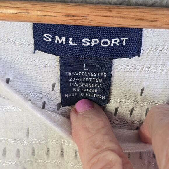 SML Sport Large White Eyelet Knit Ruffle Peplum Flutter Sleeve Summer Top Shirt - Picture 4 of 8